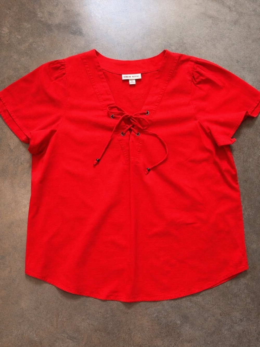 Knox Rose Red Lace-Up V-Neck Boho Blouse Top XL Flowy Peasant